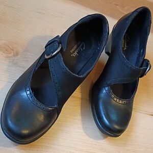 Clarks Black Asymmetrical Strap Heels